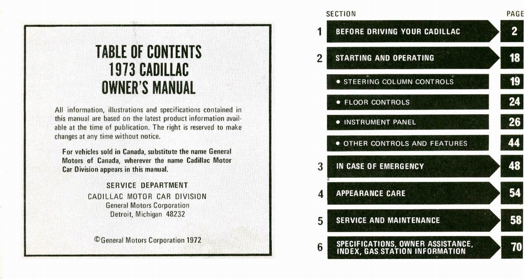 1973 Cadillac Owners Manual Page 1